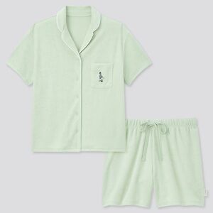 Peanuts AIRism Pile Pajamas featuring Woodstock. Terry cloth green loungewear